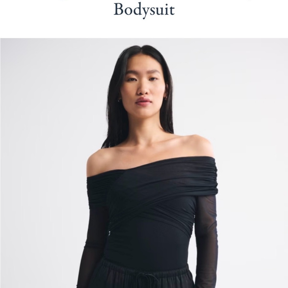 Abercrombie & Fitch Off-Shoulder Black Mesh Sleeve Bodysuit New With Tags